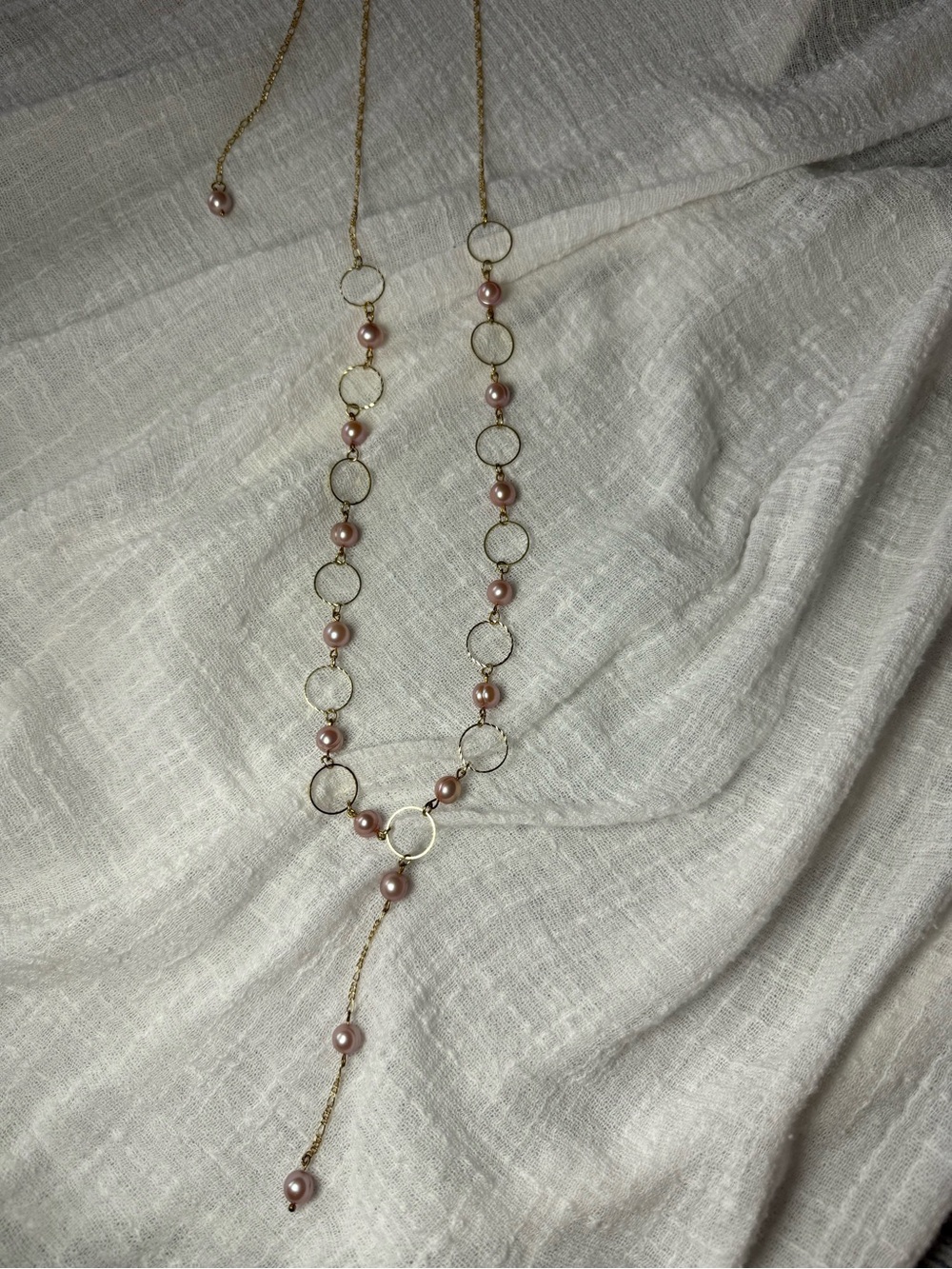 Pink Fresh Water Pearl necklace with Golden Rings and chains - Women Jewelry